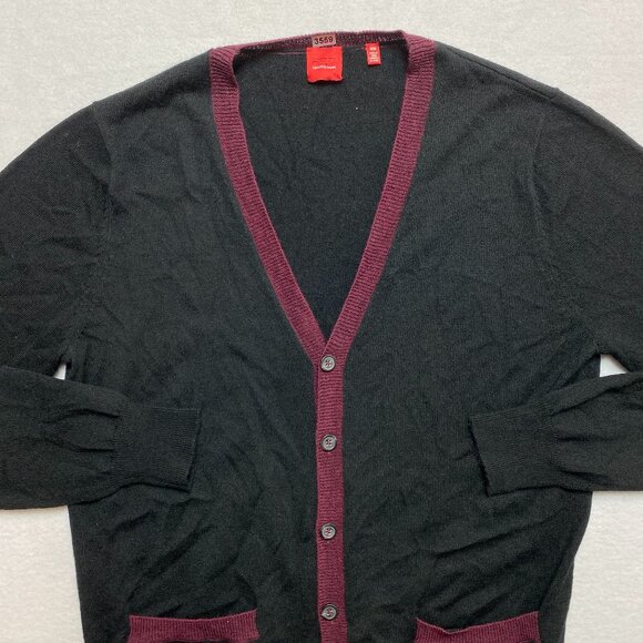 Red Saks Fifth Avenue Wool Blend Cardigan Men's M Black Red Button Front - Picture 1 of 12